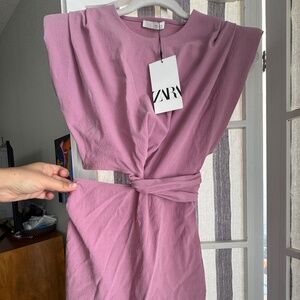 Zara shoulder pad cut out dress